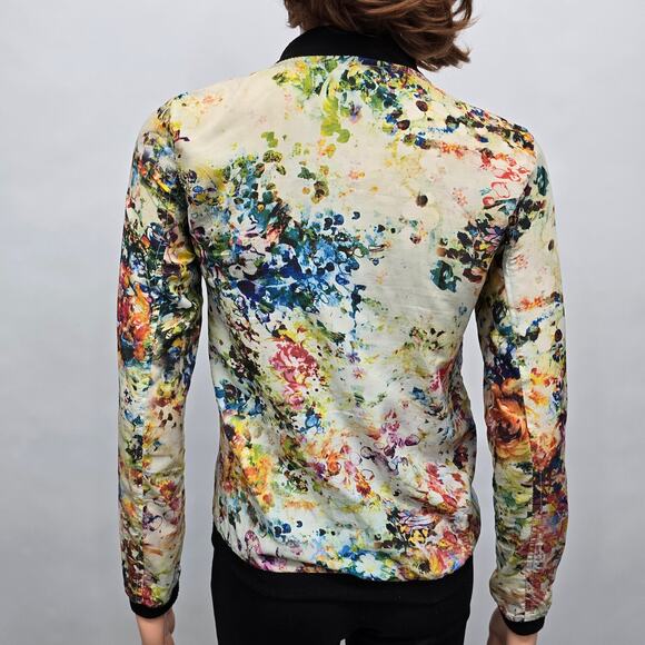 Zapa Woman Floral Bomber Jacket Full zip Size S Multicolor Lightweight Cotton - Picture 10 of 12